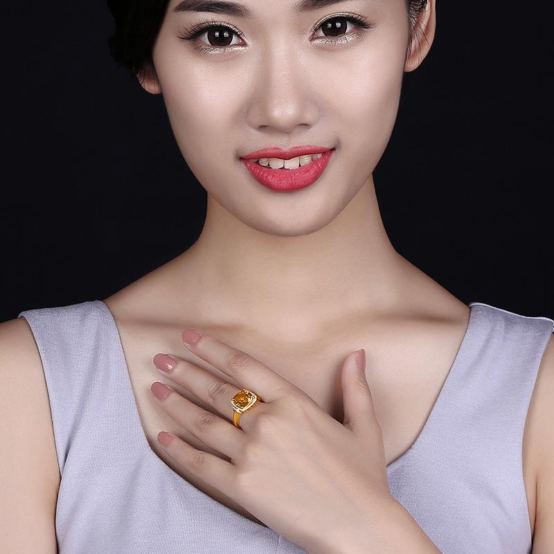 Offener Ring vergoldet mit goldenem Zirkon und gelbem Kristall