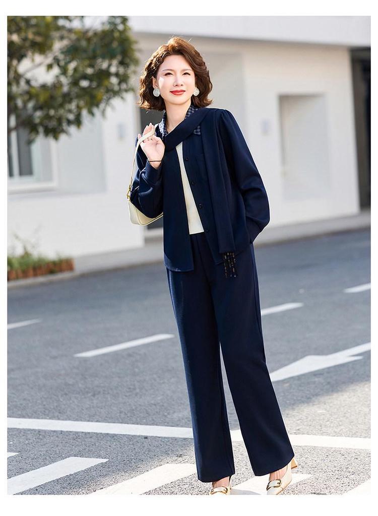 Sophisticated Spring & Autumn Two-Piece Set for Middle-Aged and Elderly Women - 2026 New Style Lapel Shirt Set