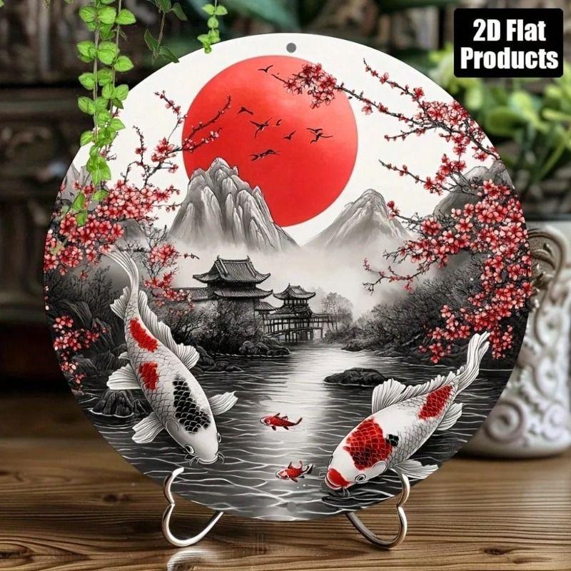 Metal Wall Art Koi Fish with Christmas Wreath Poster for Living Room