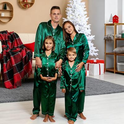 2Pcs/Set Christmas Pajamas Set Family Matching Xmas Pajamas Set Solid Color Smooth Fabric