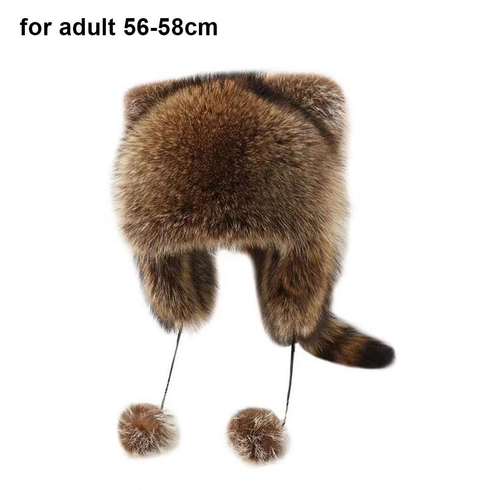 

1Pcs with Fur Balls Bomber Pom Hat Warm Winter Hat Durable Raccoon Fur Cap for Kids Adult for adult 56-58cm