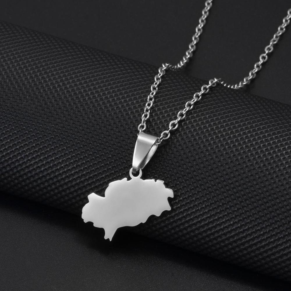 Anniyo 2.3cm Spain Ibiza Map Pendant Necklaces for Women Girl Iviza Ivica Stainless Steel Jewelry #012462