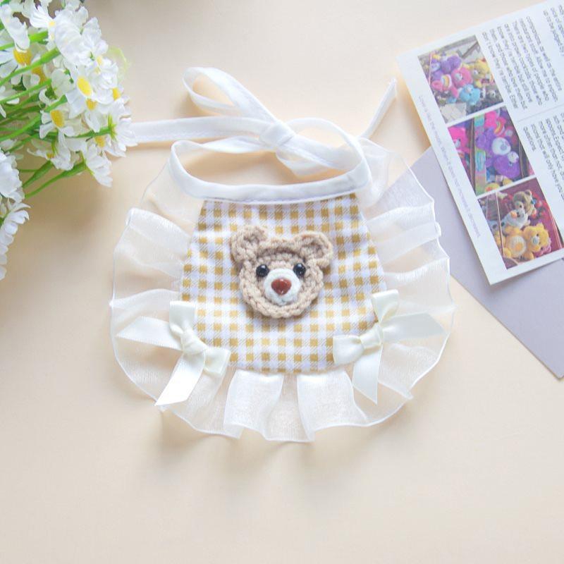 Cute Animal Bib Necklace for Small Medium Dogs All Season Unisex Collar Accessories Adorable Lattice Lace Up Pet Puppy Neck Wear