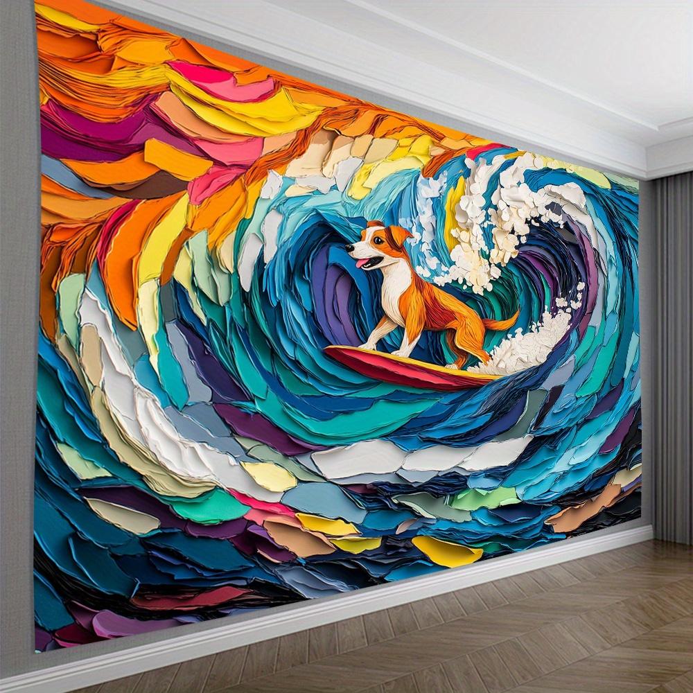 Painted Surfing Dog Digital Printing Polyester Wall Hanging Tapestry Decorative Living Room Bedrooms Office Background Gift