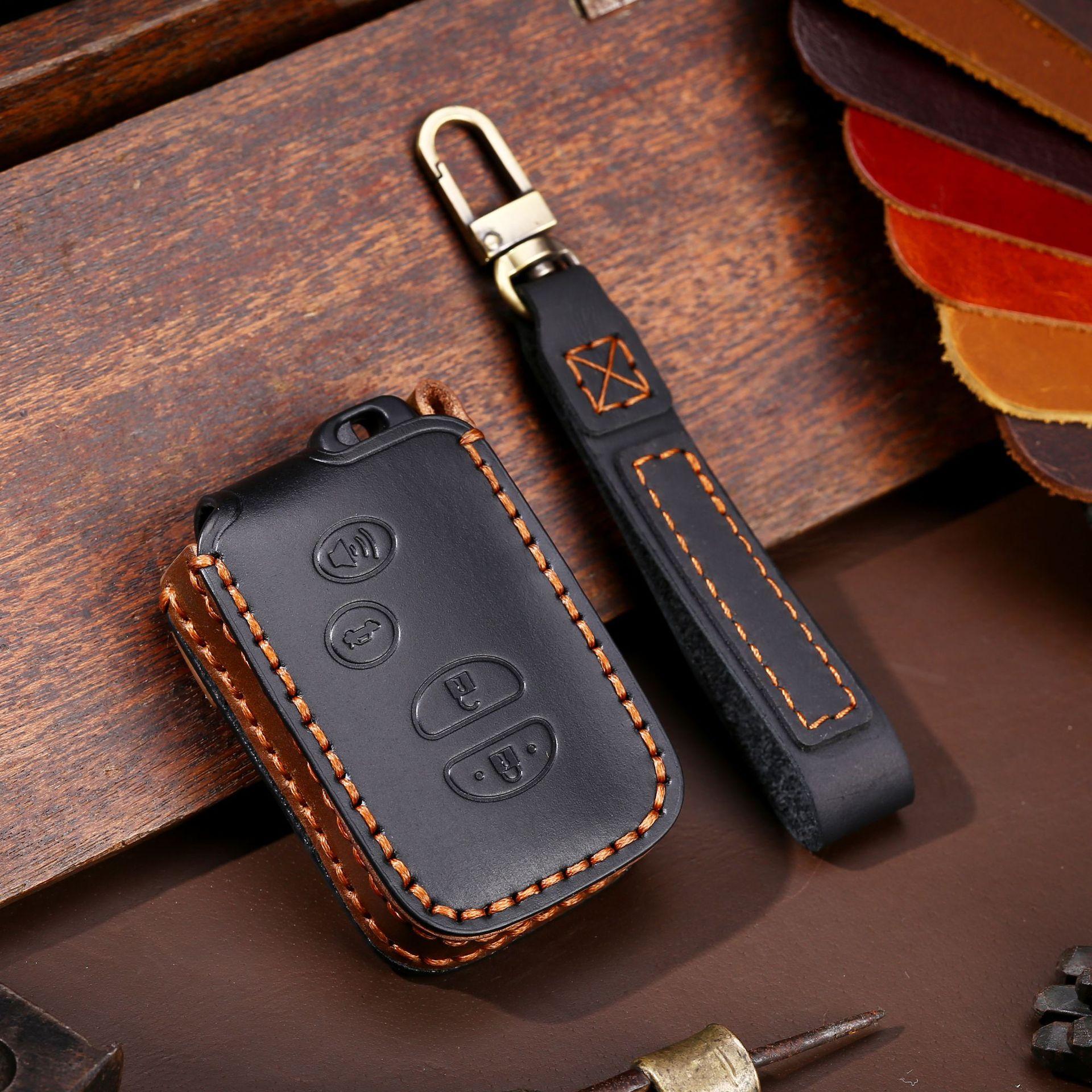 

Чехол для ключа автомобиля подходит для сумки для ключа Toyota Prado старый Crown чехол для ключа полностью ручной работы чёрный