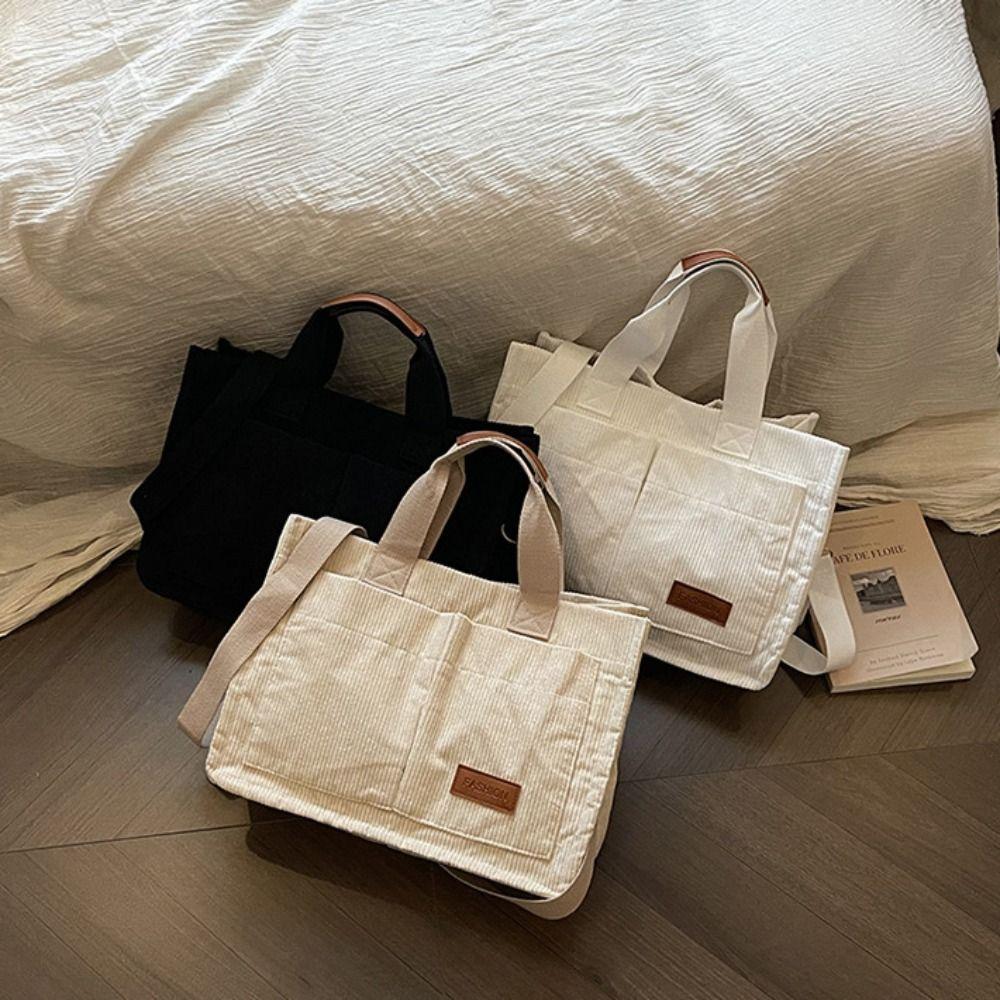 Korean Style Canvas Shoulder Bag Large Capacity Cloth Handbag Cute Corduroy Tote Bag  Women