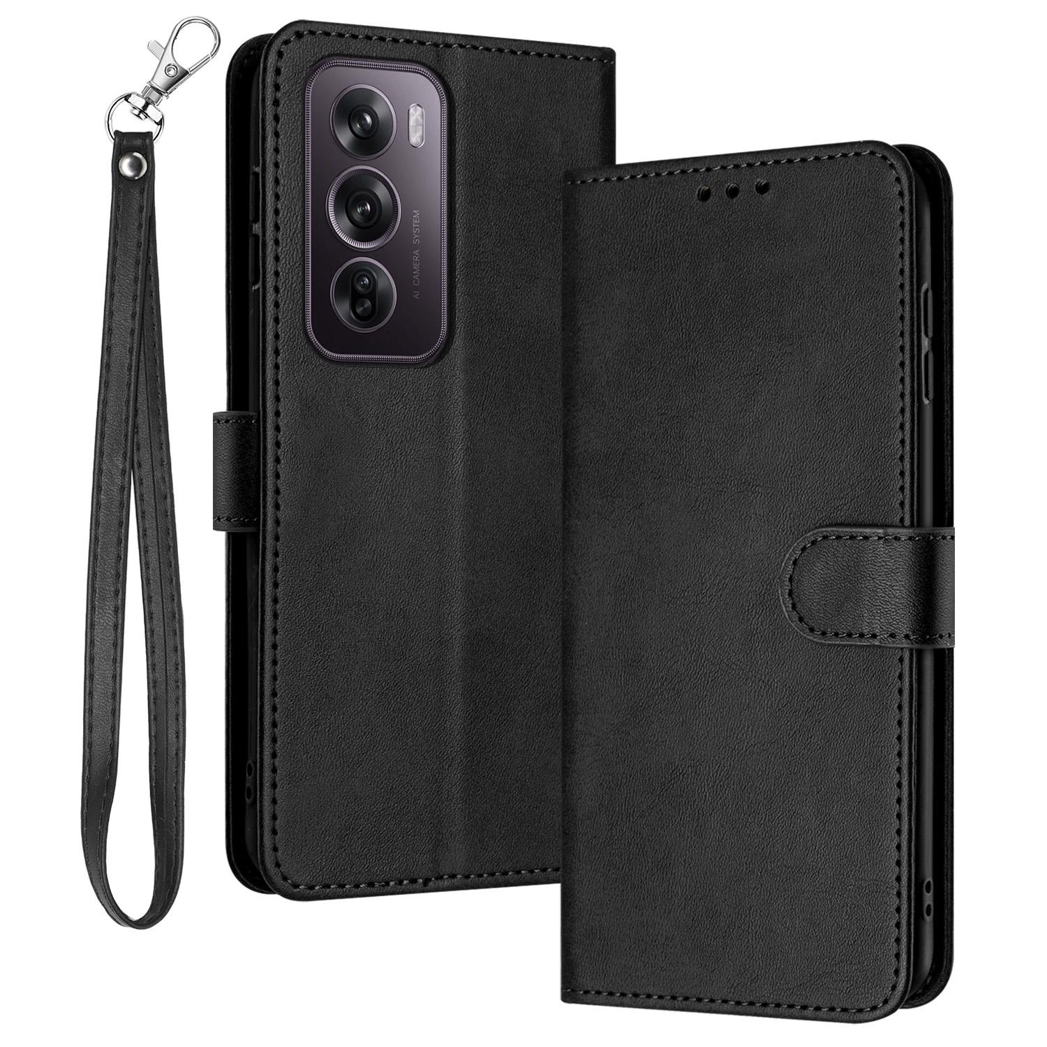 

For Oppo Reno12 Pro 5G (Global) Case Wallet PU Leather+TPU Phone Cover Calf Texture Black