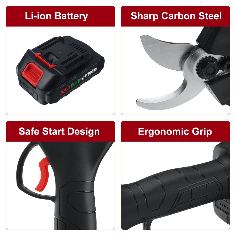 Tesoura de Poda Elétrica Sem Fio de 4 Velocidades 88V 7500mAh Cortador de Galhos para Poda de Bonsai Ferramentas para Pomar e Jardim para Bateria 35mm