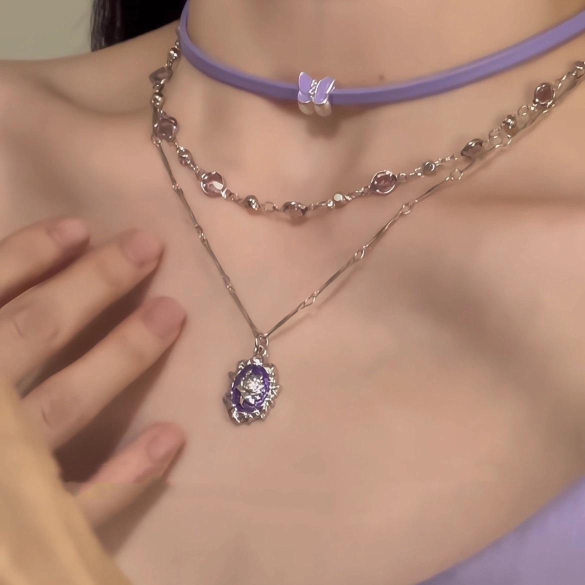 Фиолетовое многослойное ожерелье-бабочка из бусин женское сладкое крутое высококачественное цепочка на ключицу дизайн аксессуары