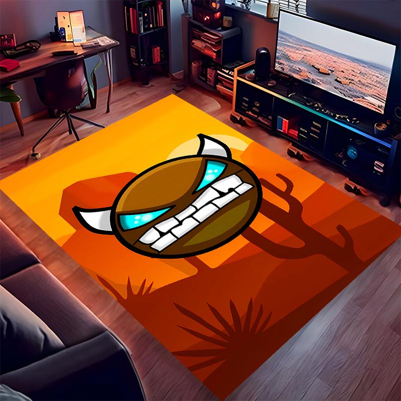1pc Geometry Dash5 Print Area Rug - Soft, Washable Non-Slip Indoor Mat for Office Chairs, Living Room, Home Office Decorative Rug