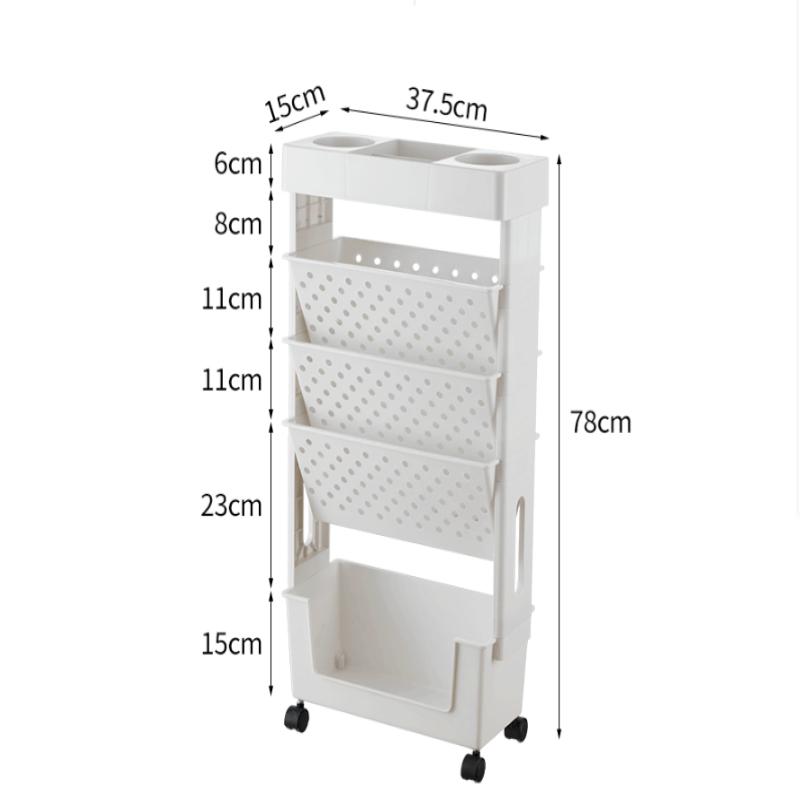 5 Layers Movable And Detachable Bookshelf Storage Rack With Wheels Space Saving Rack Magazine And Snack Storage Rack