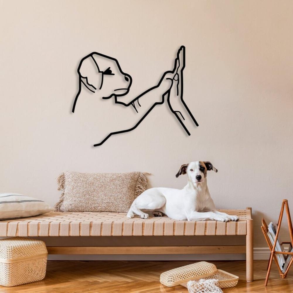Minimalist Metal Wall Art Dog & Human Geometric Line Decor