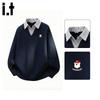 CHOCOOLATEit Men's Faux Two-Piece Striped Polo Sweatshirt