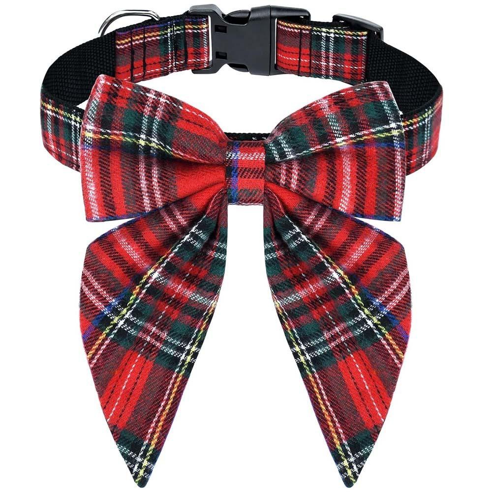 British Style Christmas Lattice Bow Dog Collar Adjustable Dog Drool Bibs Pet Dog Bow Tie New Year