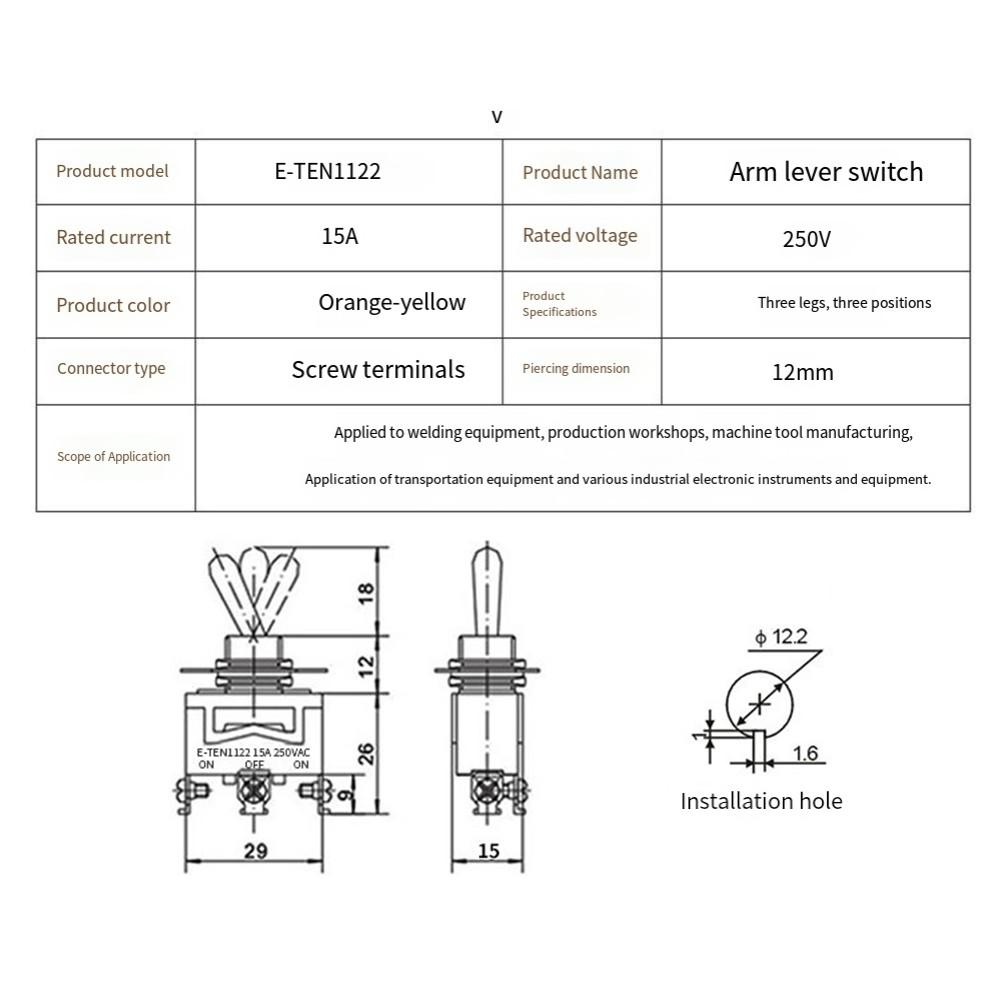 3 Pin Toggle Switch 3 Position Switch SPST Rocker Switch