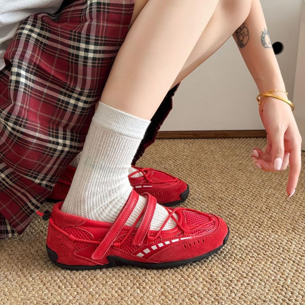 Dexun shoes women's shoes summer breathable 2025 new Velcro heightening dad shoes women's versatile Mary Jane sports shoes