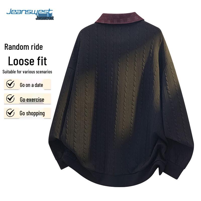 JEANSWEST Unisex Heavyweight Long-Sleeve Polo Sweatshirt