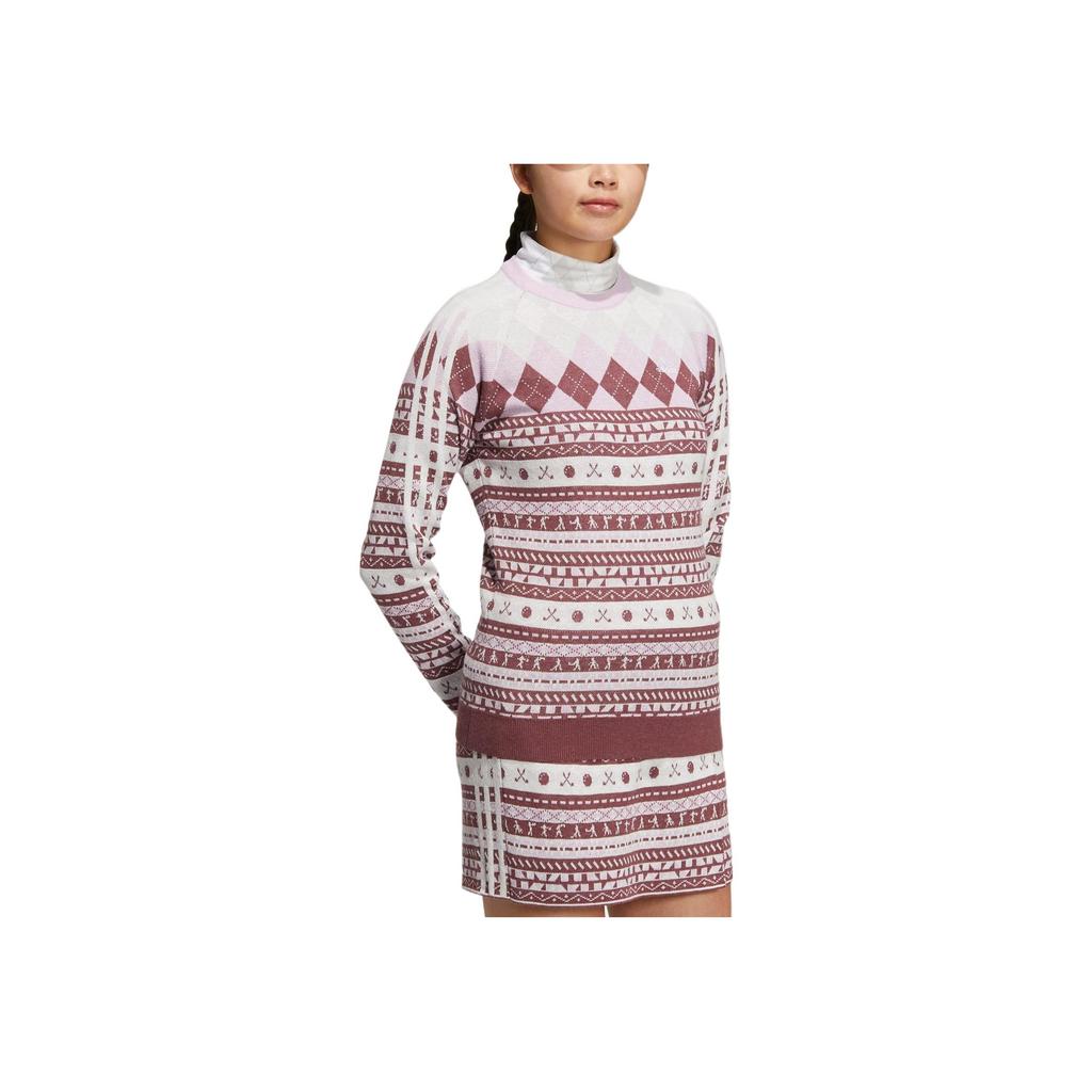 Adidas Round Neck Pullover Pattern Print All Over Brand Logo Embroidery Knit Sweater Women Sweater Light-Deep-Red HG8213