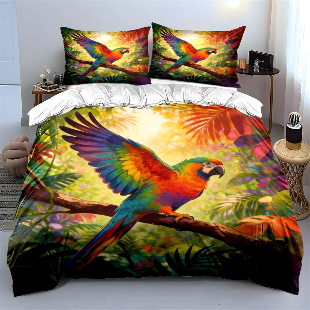 Tropical Parrot Decorative Set Soft Comfortable Duvet Cover Bedding Set Included 1*Duvet Cover & 2*Pillowcases, Gift