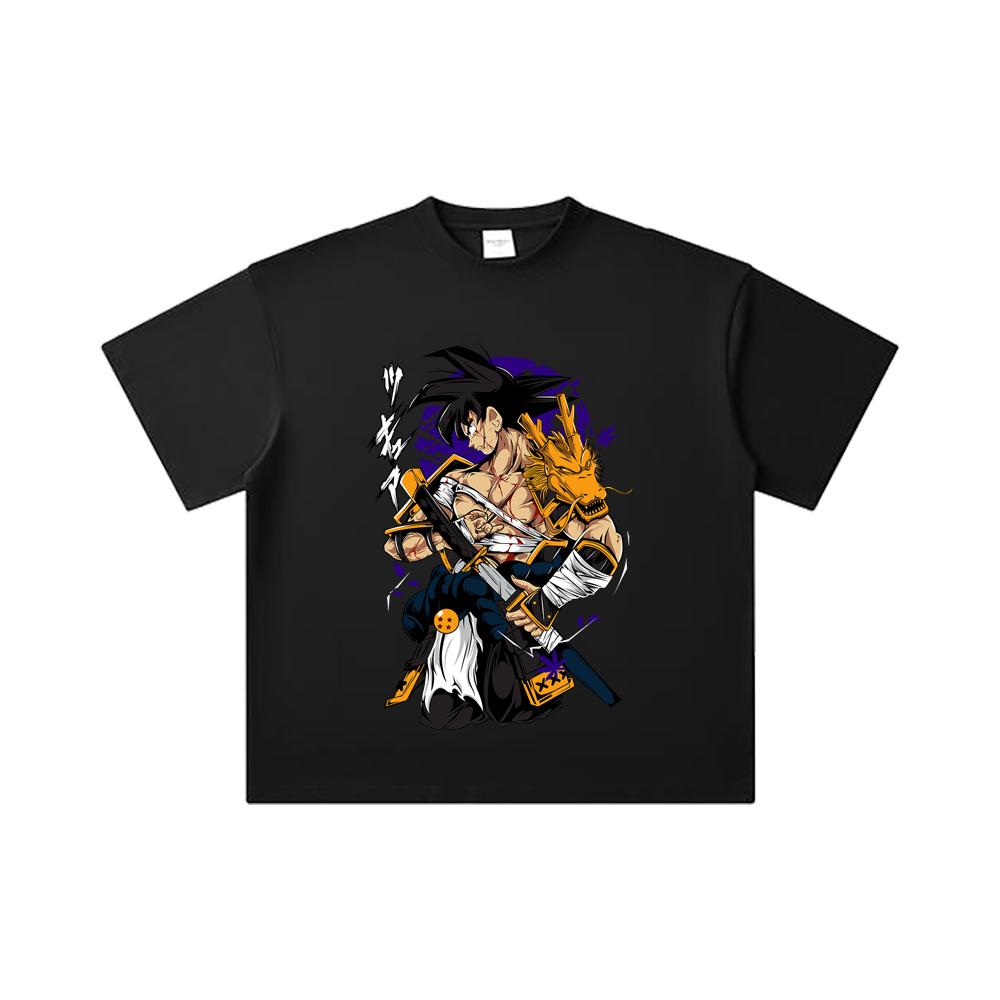 260 GSM Double Yarn 32 Count 100% Cotton Dragon Ball V68 Goku Samurai Print Unisex Heavy Cotton T Shirt