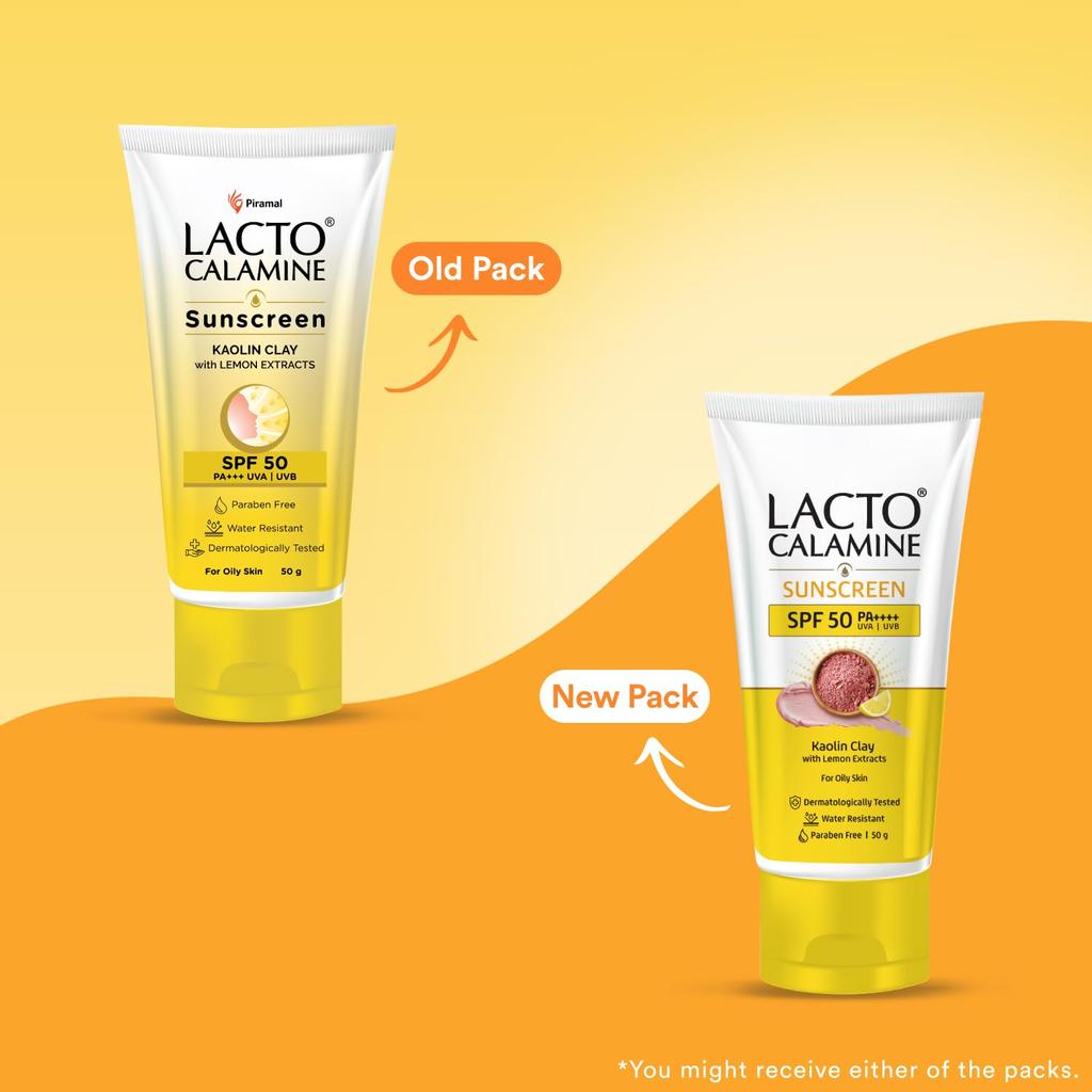 Lacto Calamine Sunscreen Kaolin Clay SPF 50 PA+++ 50g For Oily Skin Water Resistant Non-Greasy Matte Finish Daily Sun Protection