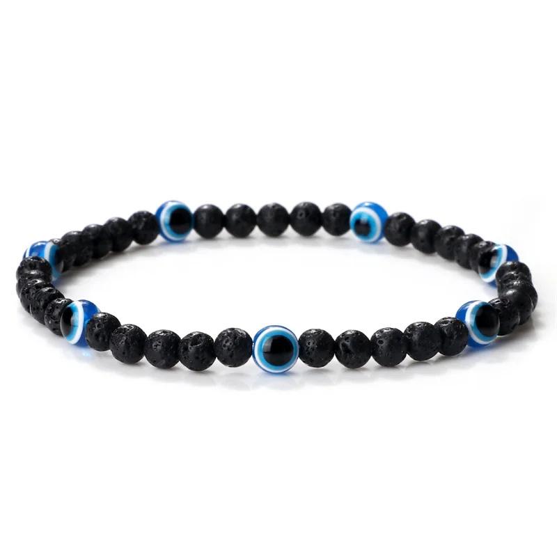 Türkisches blaues Armband mit bösen Augen, 4 mm Mini-Perlen, natürliches Tigerauge, Lavastein, Glücksarmbänder für Frauen und Männer, Schmuck, Pulseras Homme
