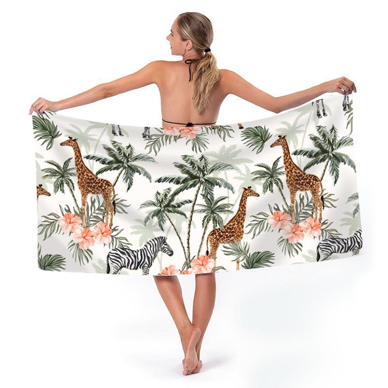 Tropical Hibiscus Flower Printed Beach Towel Quick Dry Polyester Bath Towel Pink Floral Sand Free Pool Towel for Summer Vacation