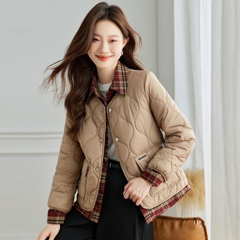 Autumn and winter new fake two-piece plaid light down cotton-padded jacket fashion short medium mother splicing cotton-padded jacket