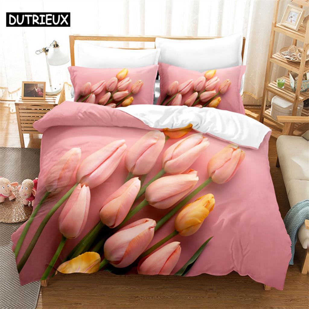 Comforter Pink Tulip Queen Bedding Set Kids Bedroom Bed Set Comforter Set King Size Bedding Sets