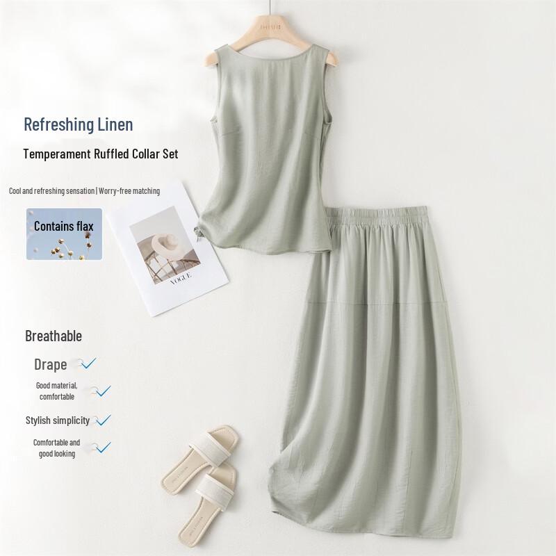 IHIMI Women s French Lightweight Linen Blend Two-Piece Set M чирковый