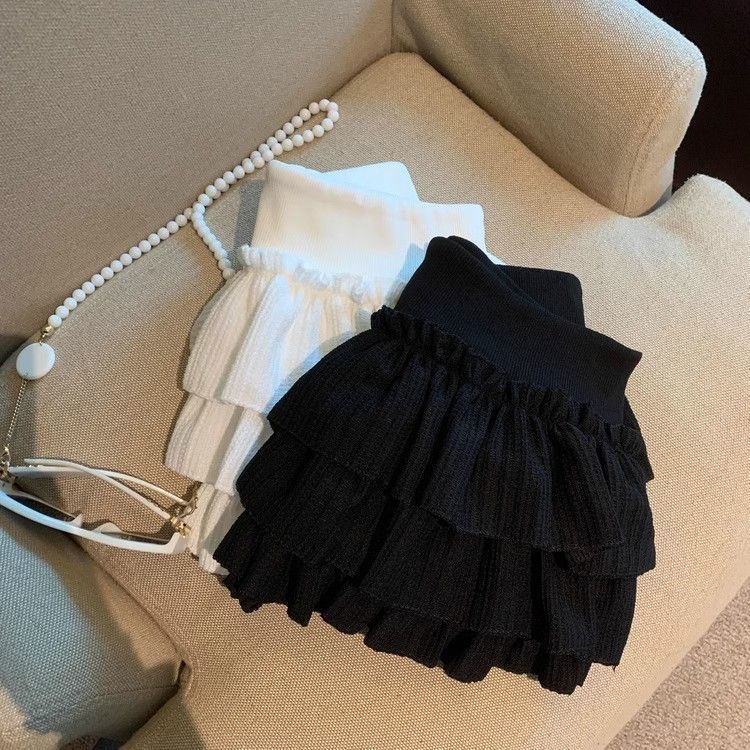 Sweet Puffy Cake Women Skirts Korean Fashion Ruched Ruffle Mini Skirt Campus Harajuku Casual Versatile Elastic Waist Solid Skirt