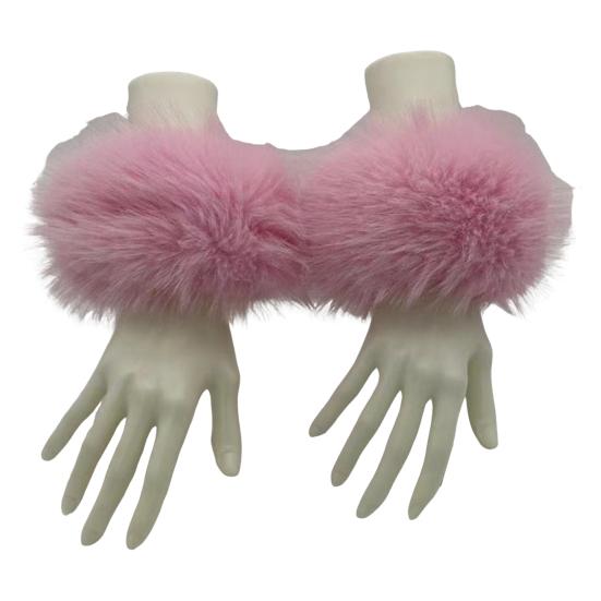 1 Pair Faux Fur Wrist Warmers Fluffy Women Plush Sleeve Cuffs Windproof Thermal Accessory for Jackets Sweaters