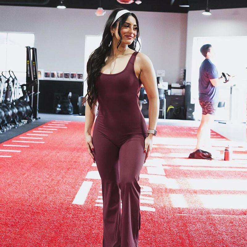 

Irongril Yoga One-Piece Wide-Leg Pants Women s Beauty Back Sexy Sports Peach Hip Belly Contracting Workout Clothes One-Piece Vest Jujube S