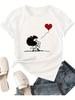 Women Relaxed Fit White Short Sleeve T Shirt Cute Cartoon Girl Graphic Print Crew Neck Breathable Washable Daily Tops
