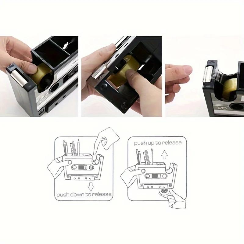 Retro Kaset Dağıtıcı Kalemlik ABS Reçine Masaüstü Saklama Kutusu Ofis Kırtasiye Saklama Kutusu Masaüstü Dekorasyonu