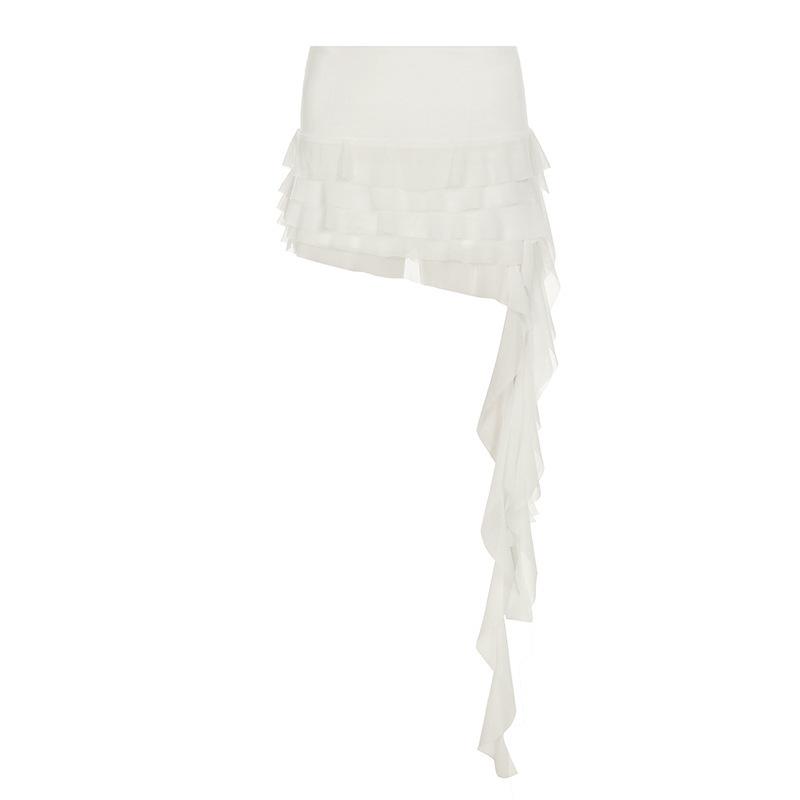 Богемная плиссированная ленточная юбка для торта: Однотонный, с асимметричной оборкой Small