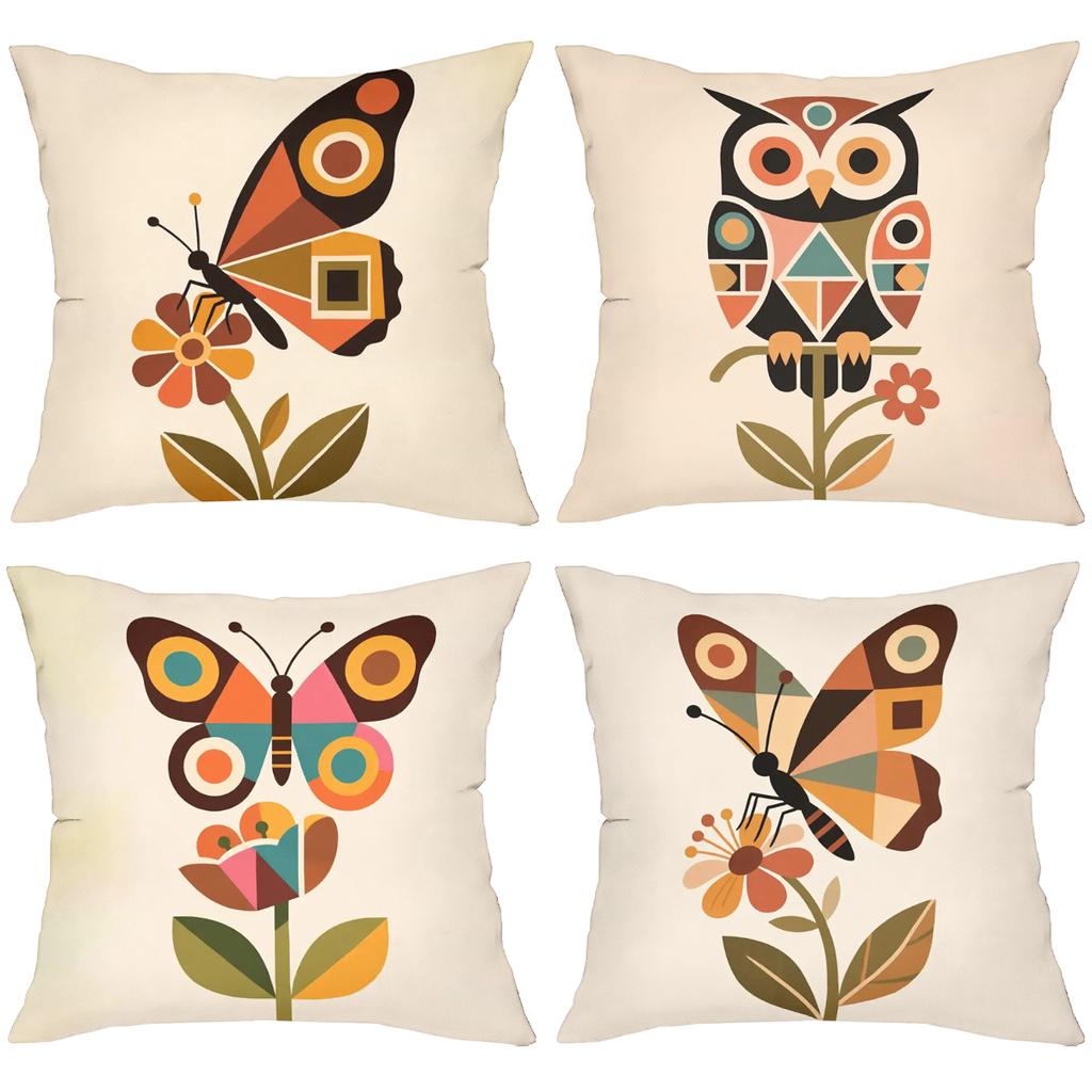 Colorful Butterfly and Owl Patterned Decorative Cushions Polyester Pillowcase,sofa Decorative Cushion Cov Headboard Pillow