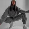 Women Fleece Loose Long Sleeve Sweatshirt Trousers Two Pieces Set Winter Fashion Warm