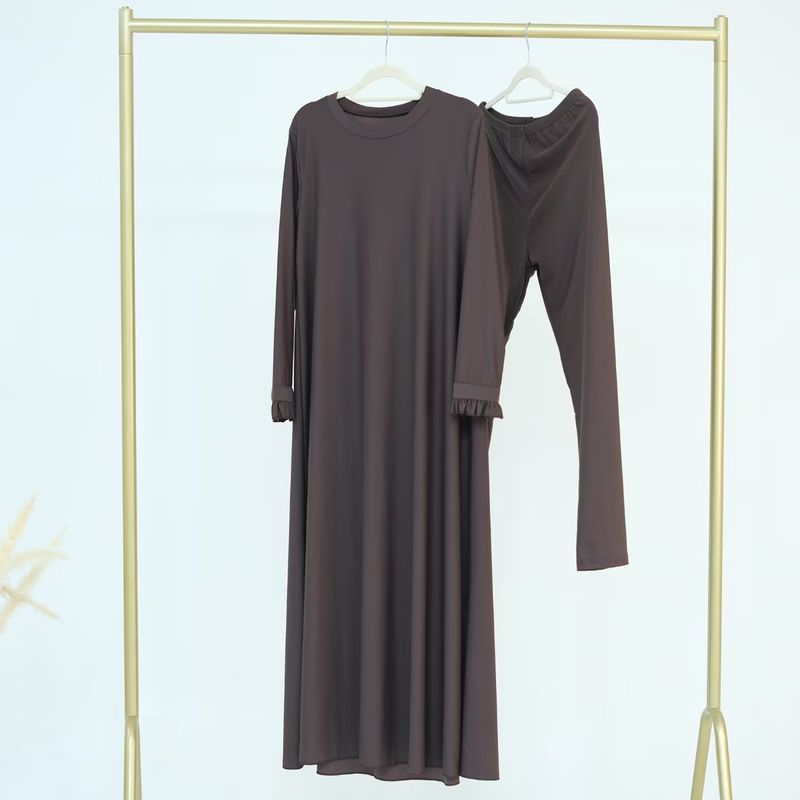 

Middle East Dubai New Arrival Fashion Lace-up Robe Pants Two-Piece Suit Strap up Robe Pants Set Brown L