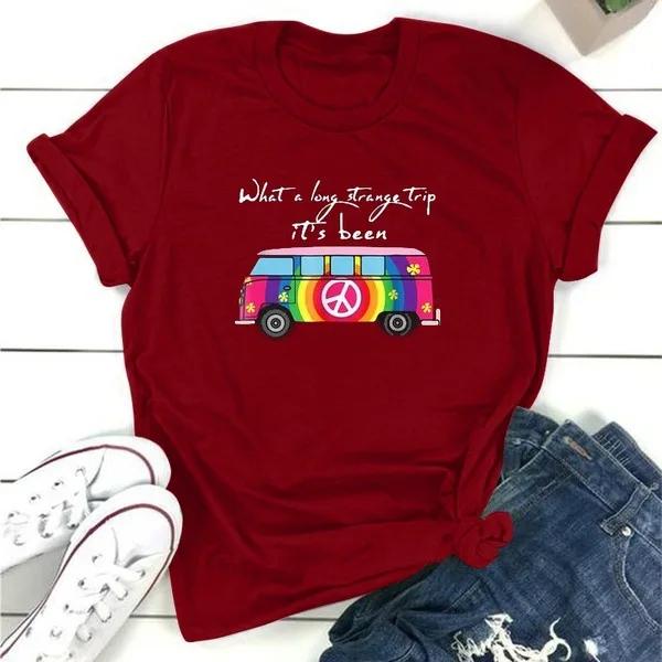 Regenbogen Bus Print T-Shirt Damen Kurzarm O-Ausschnitt Lockeres T-Shirt Sommer Damen T-Shirt Tops Camisetas Mujer