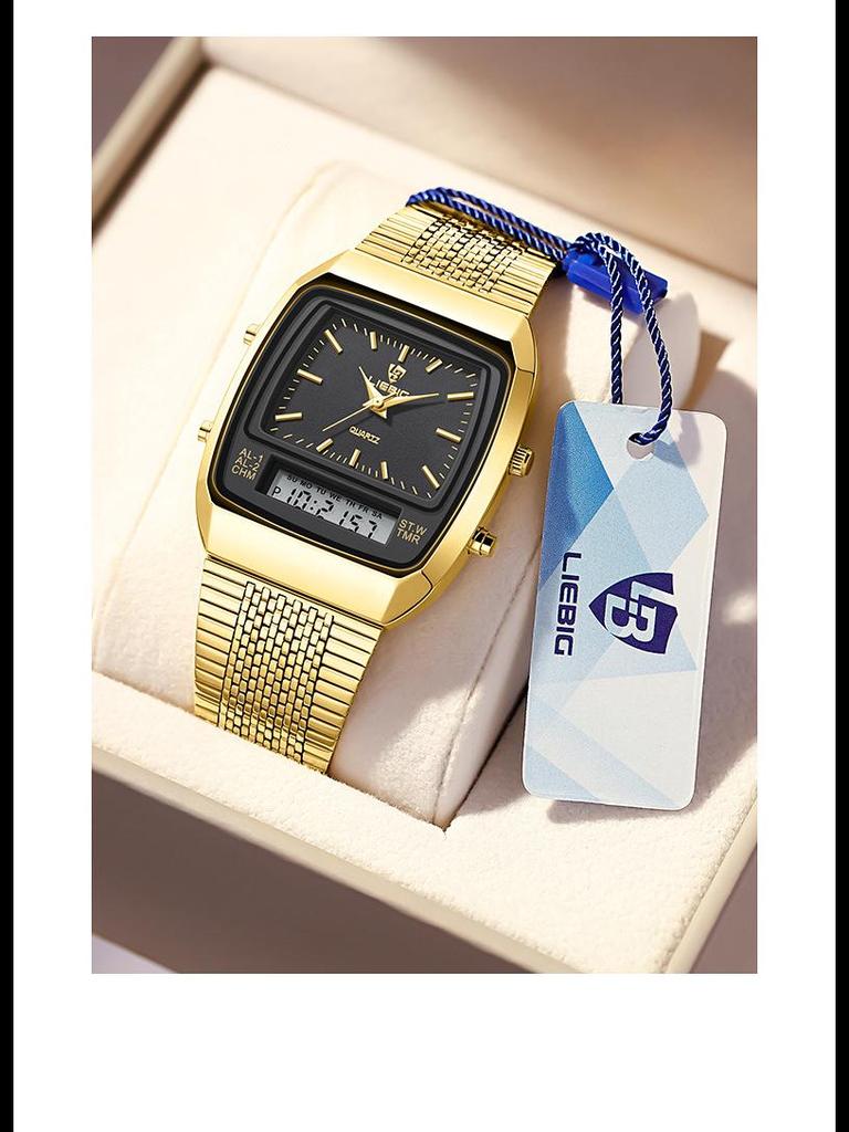 Leibingji Men's Multifunction Quartz Waterproof Sports Watch with Steel Band and Dual Display.