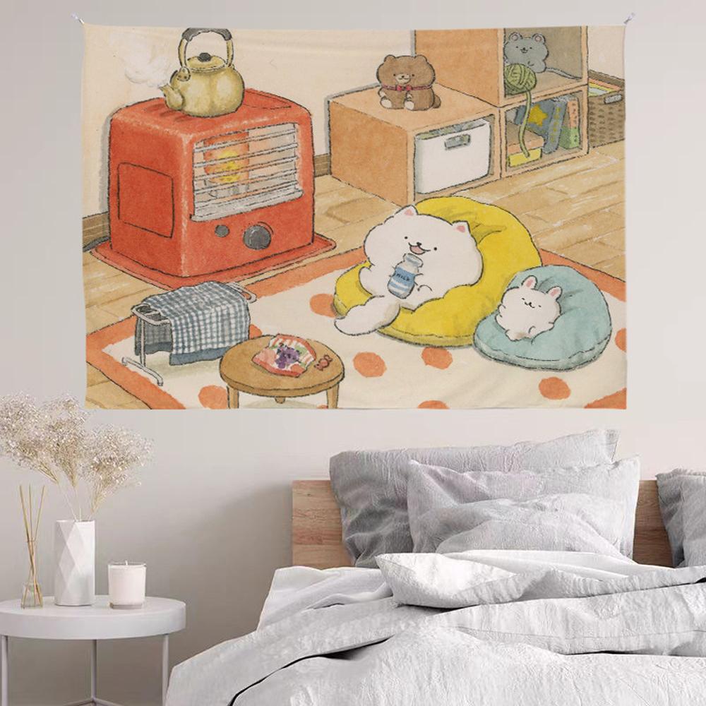 Cute Dog Healing Atmosphere Tapestry Decorative Dorm Room Wall Cloth Art Decor for Living Room Bedroom