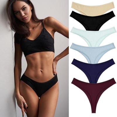 Bavlněné G-string Dámské spodní prádlo S-XL tanga 7 jednobarevné dámské spodní prádlo sexy kalhotky spodky Intimní tanga dívčí kalhotky