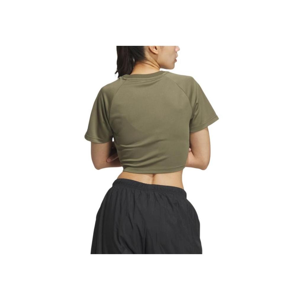 Adidas Originals Baby Tee Soft Comfortable Short Sports Round Neck Striped Slim Fit Short Sleeve Raglan T-Shirt Women Tops Layered-Olive-Green JD3285