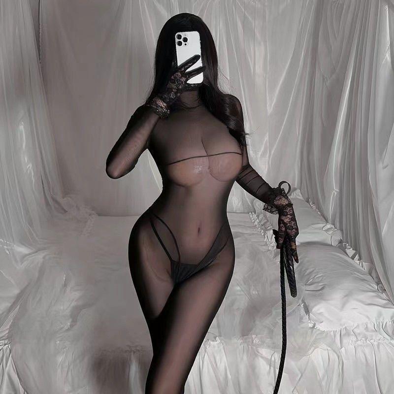 Plus Size Spitzen-Neckholder-Bodysuit mit offenem Schritt, durchsichtige Dessous für Frauen, BDSM-Bodystocking-Dessous, Halloween-Erotikkostüme
