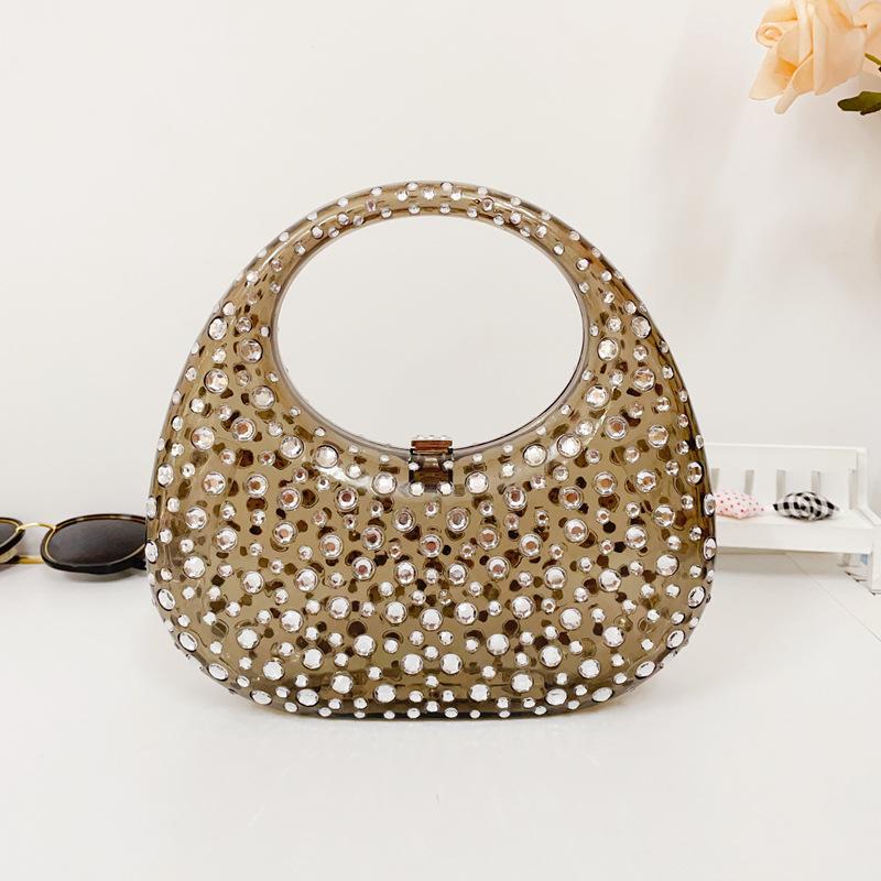 2023 New Handbag Women Transparent Summer Acrylic Bags Diamond Encrusted Evening Bags Luxury Designer Wedding Clear Bags