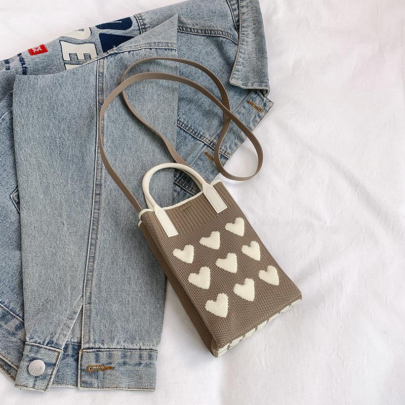 High-end Ins Knitted Mobile Phone Bag Love Series Versatile and Personalized Women's Handbag Dopamine Crossbody