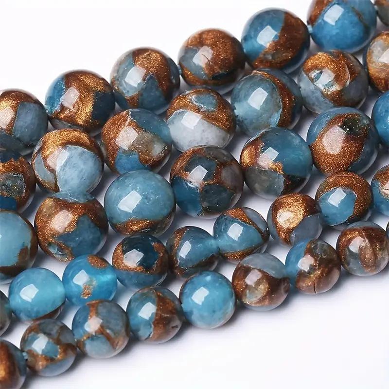 Lake Blue Cloisonne Natural Stone Beads 15"Strand Smooth Loose Spacer Beads 4/6/8/10/12mm for Jewelry Making DIY Bracelets Accessories