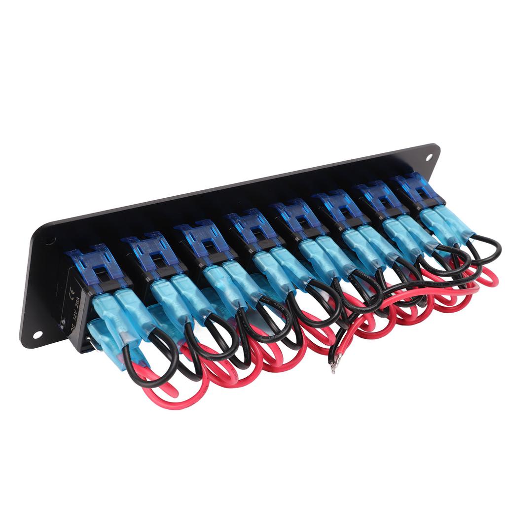8 Gang RV Aluminum Toggle Switch Panel DC12V to 24V Waterproof Oxidized Black 20A 5PIN Blue LED