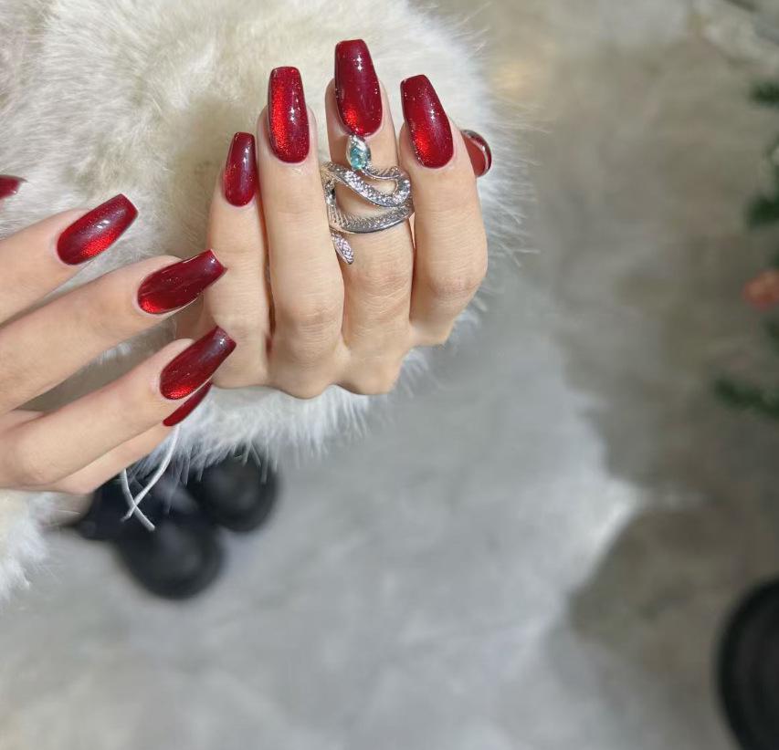 

30 шт. Съемные накладные ногти «Красный кошачий глаз»: Маникюр Наращивание и Отбеливающие Накладные Ногти S116 [Ox Blood Red 10 Pieces M]